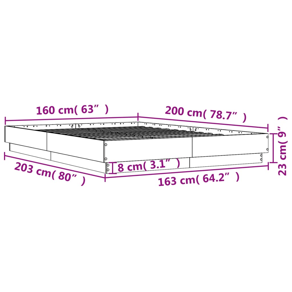 vidaXL voodiraam, pruun tamm, 160 x 200 cm, tehispuit