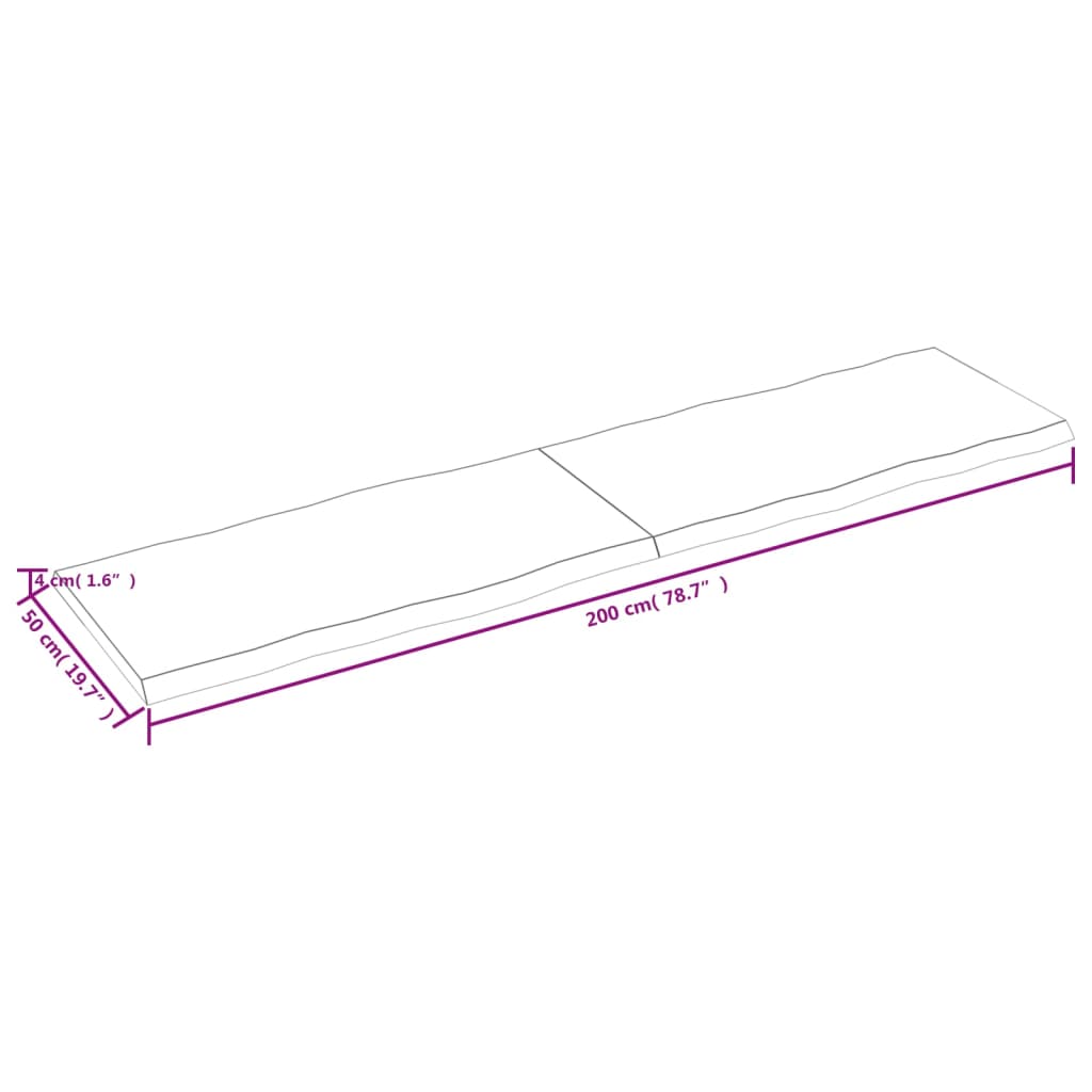 vidaXL lauaplaat, helepruun, 200 x 50 x (2–4) cm, töödeldud täispuit