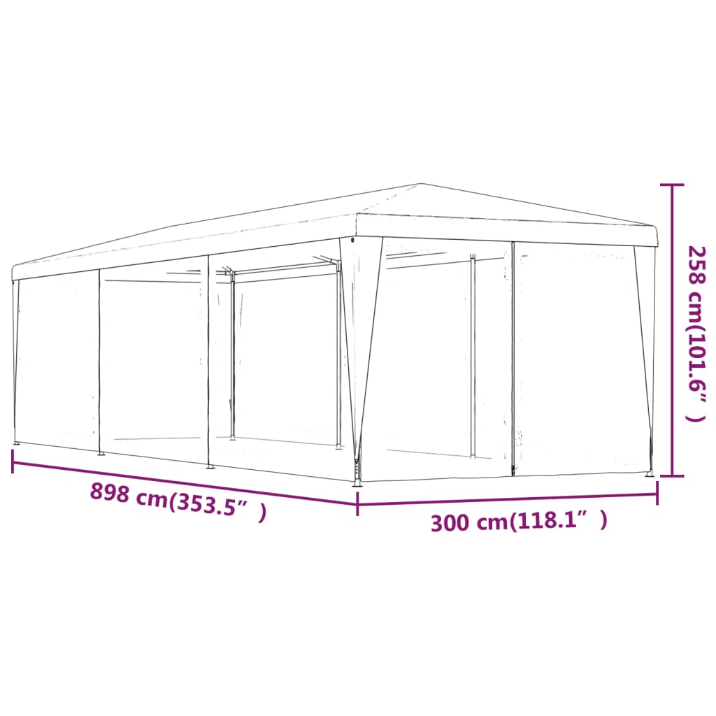 vidaXL peotelk 8 võrgust külgseinaga, antratsiithall, 3 x 9 m HDPE