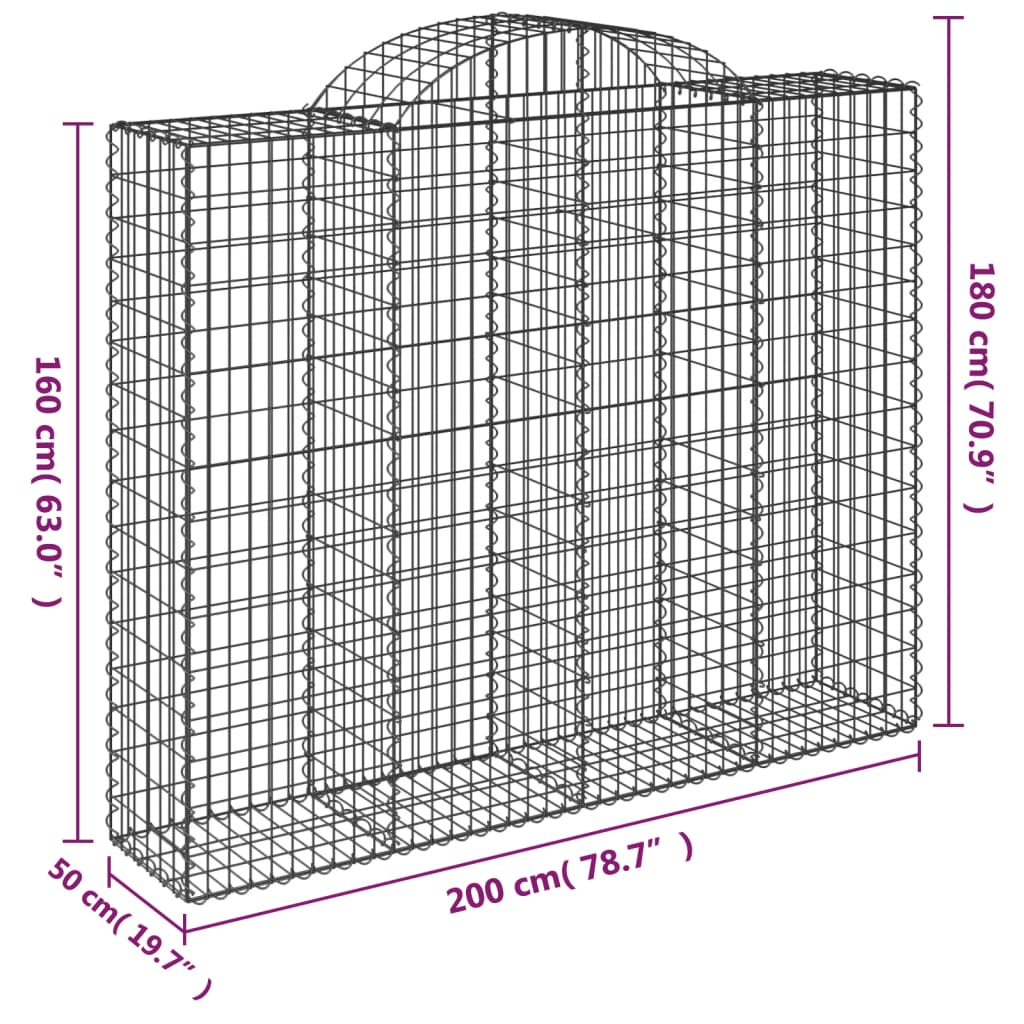 vidaXL kaarekujulised gabioonkorvid 6 tk, 200x50x160/180 cm, raud