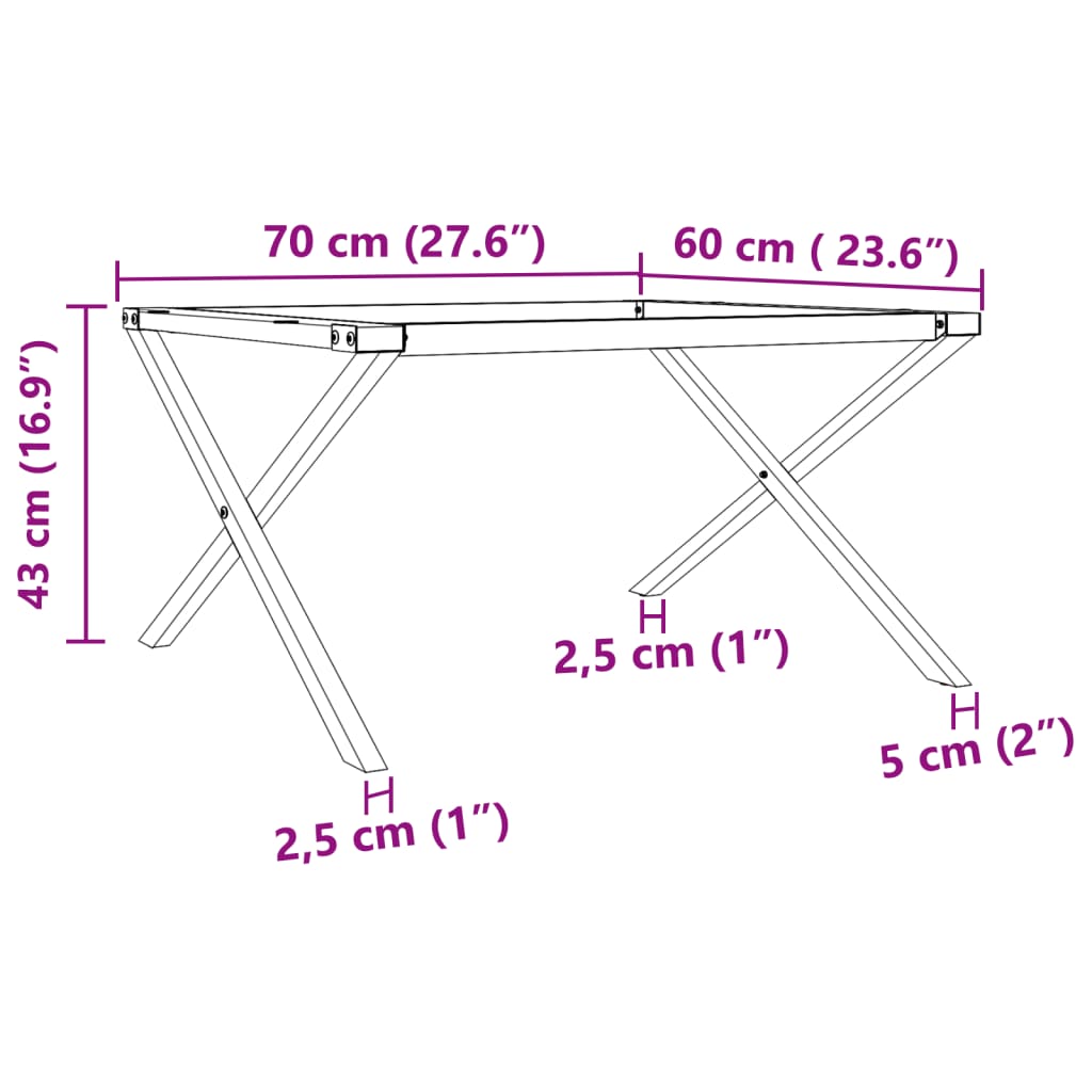 vidaXL kohvilaua jalad, X-raam, 70 x 60 x 43 cm, malm