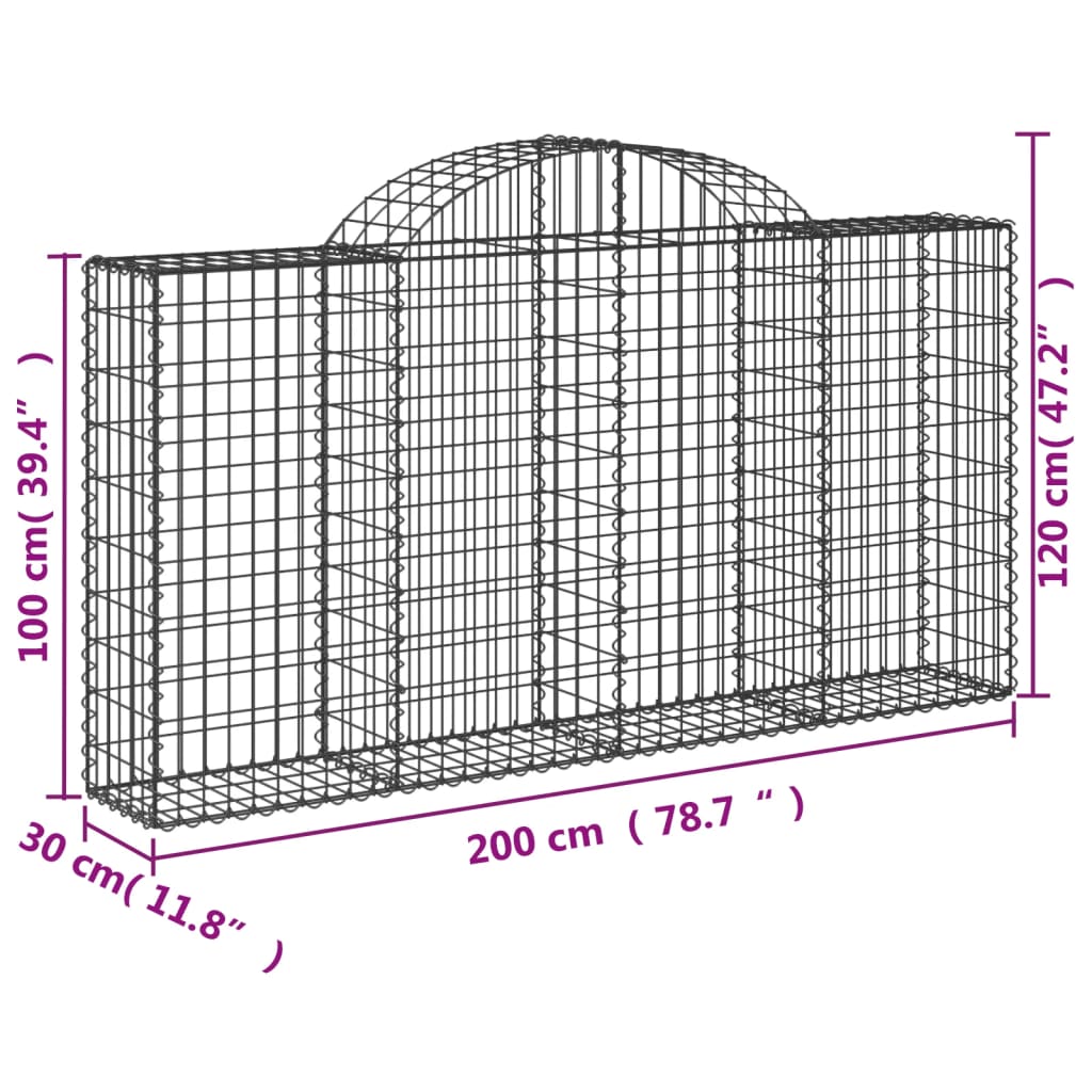 vidaXL kaarekujulised gabioonkorvid 25 tk, 200x30x100/120 cm, raud