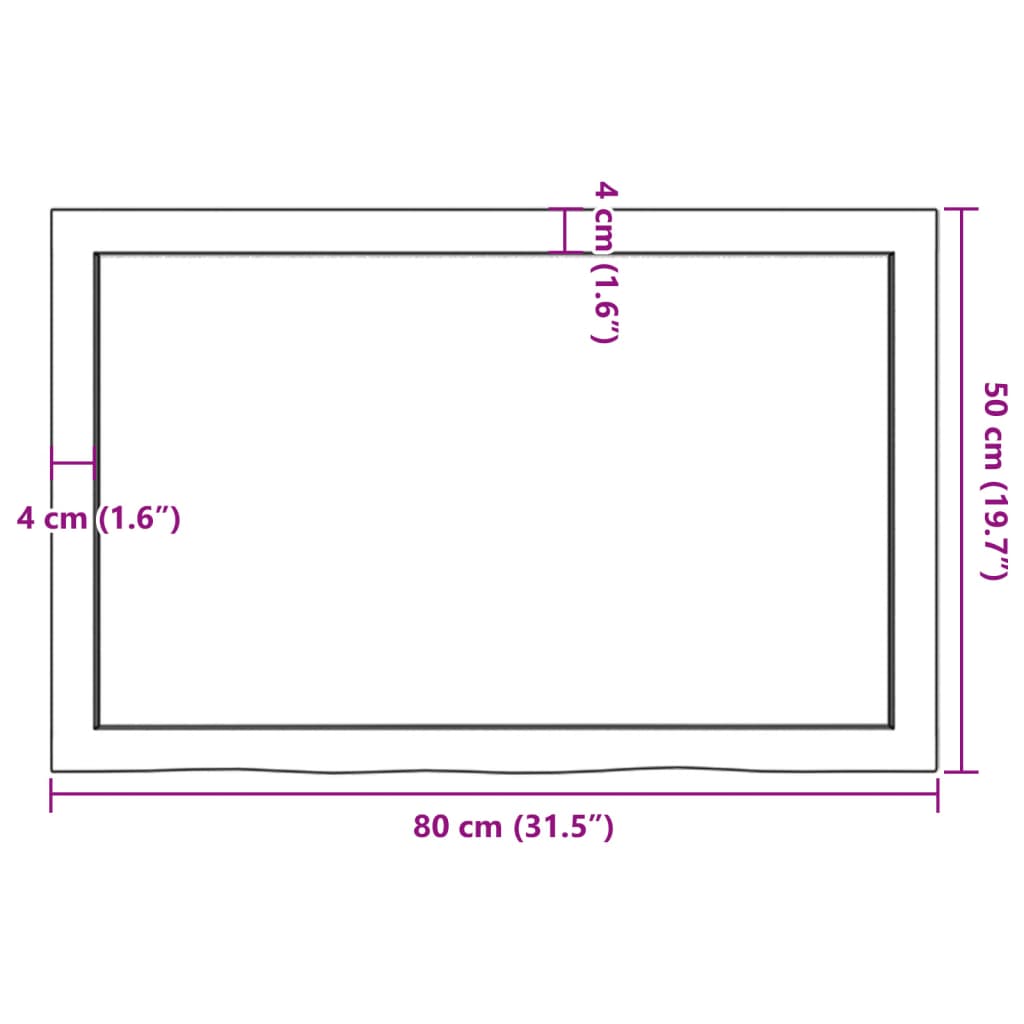 vidaXL lauaplaat, 80 x 50 x (2-6) cm, töötlemata tammepuit