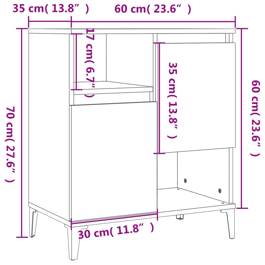 vidaXL puhvetkapid 3 tk, betoonhall, 60 x 35 x 70 cm, tehispuit