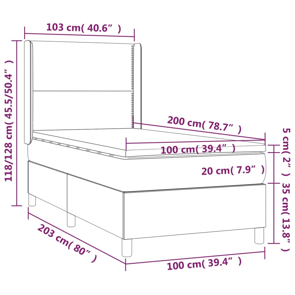 vidaXL kontinentaalvoodi madratsiga, LED, must, 100x200 cm, kunstnahk