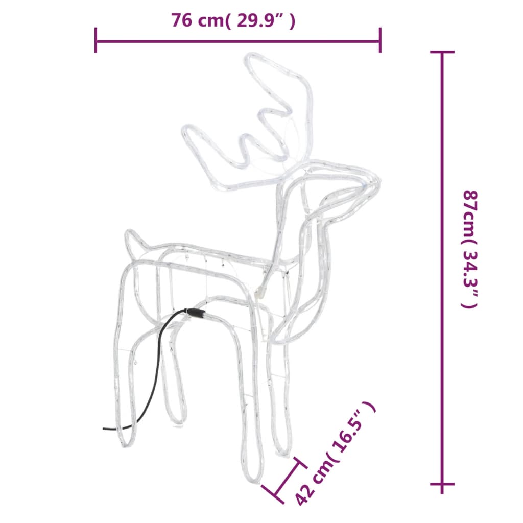 vidaXL põhjapõdra figuur LEDiga 2 tk, soe valge 76x42x87 cm