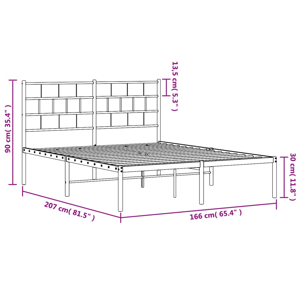 vidaXL metallist voodiraam peatsiga, valge, 160x200 cm