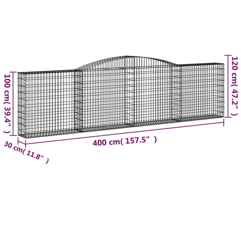 vidaXL kaarekujulised gabioonkorvid 5 tk, 400x30x100/120 cm, raud