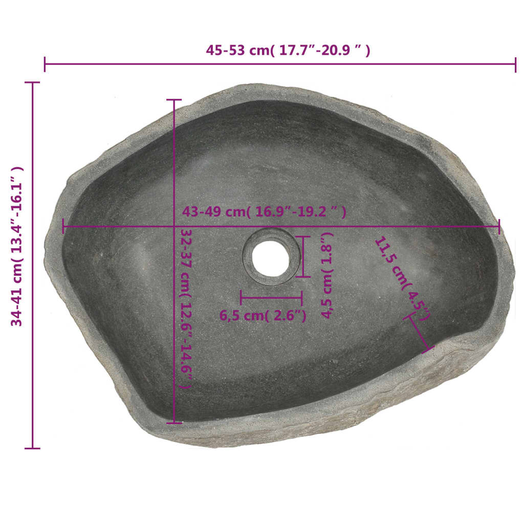 vidaXL kivist valamu, ovaalne (45-53)x(34-41) cm