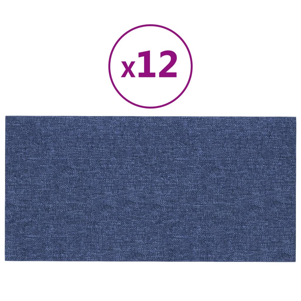 vidaXL seinapaneelid 12 tk, sinine, 30 x 15 cm, kangas, 0,54 m²