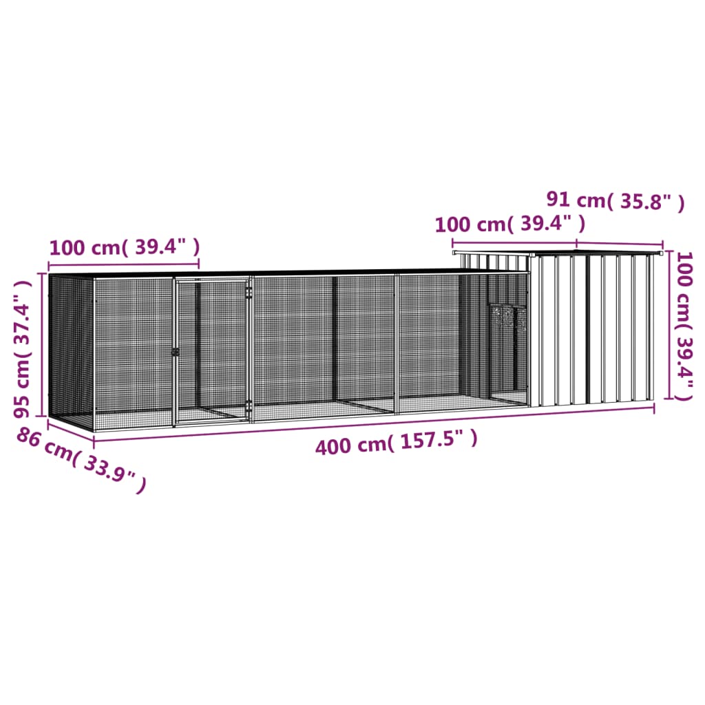 vidaXL kanapuur, antratsiithall, 400x91x100 cm, tsingitud teras