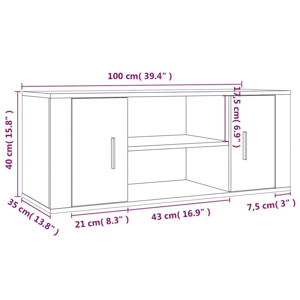 vidaXL telerikapp, hall Sonoma tamm, 100 x 35 x 40 cm, tehispuit