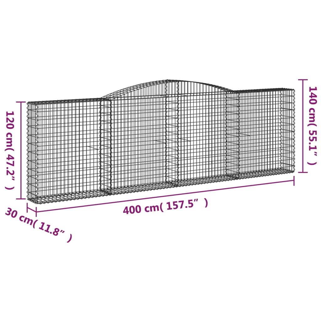 vidaXL kaarekujulised gabioonkorvid 4 tk, 400x30x120/140 cm, raud