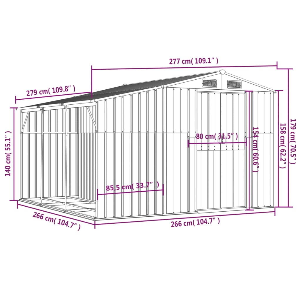 vidaXL aiakuur, antratsiithall, 277 x 279 x 179 cm, tsingitud teras