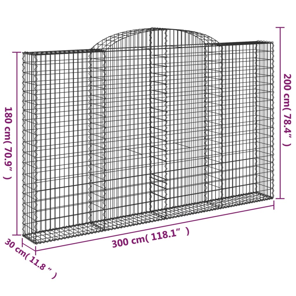 vidaXL kaarekujuline gabioonkorv, 300x30x180/200 cm, tsingitud raud