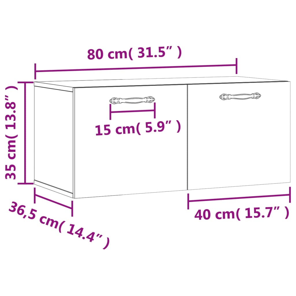 vidaXL seinakapp, must, 80 x 36,5 x 35 cm, tehispuit