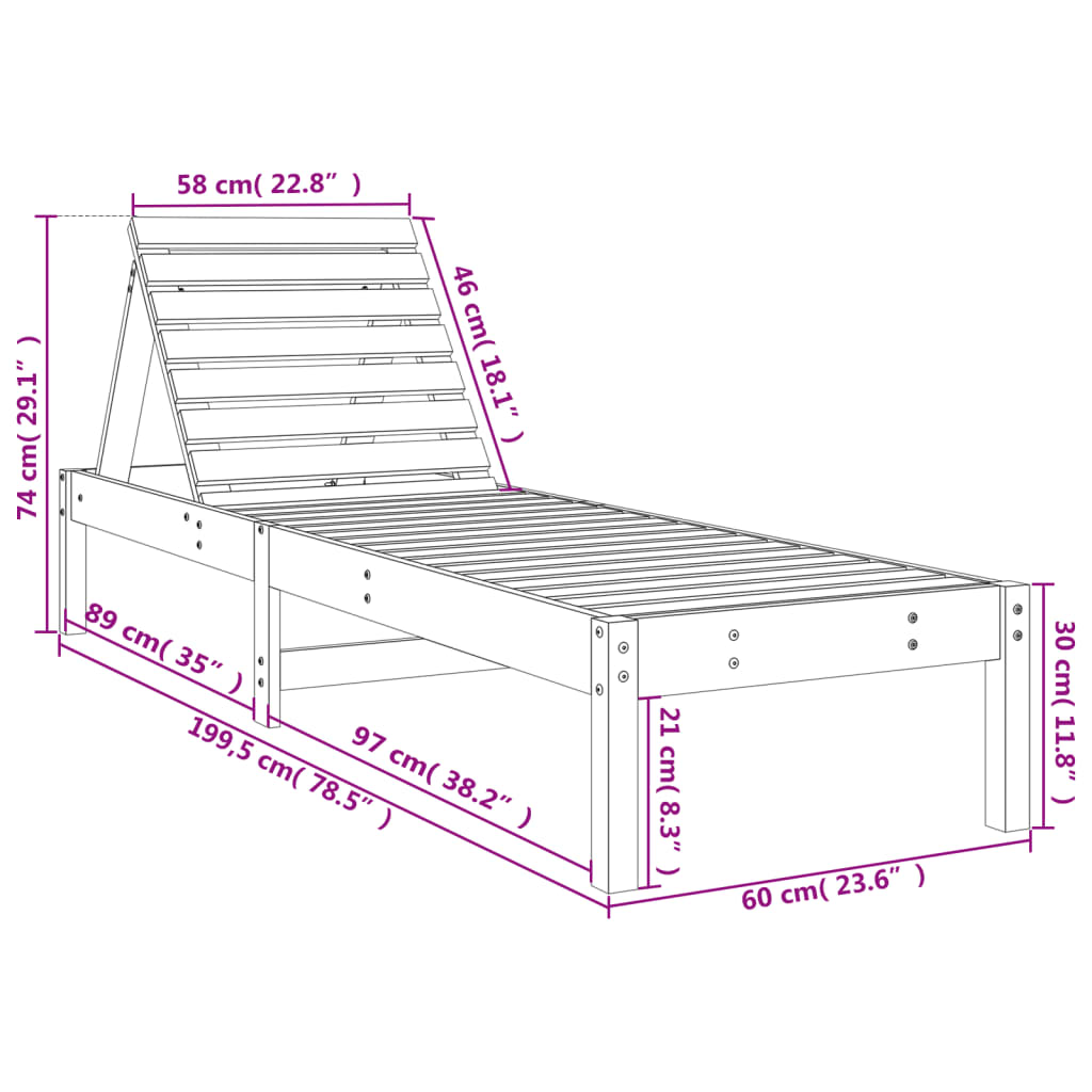 vidaXL lamamistoolid 2 tk, valge, 199,5x60x74 cm männipuit