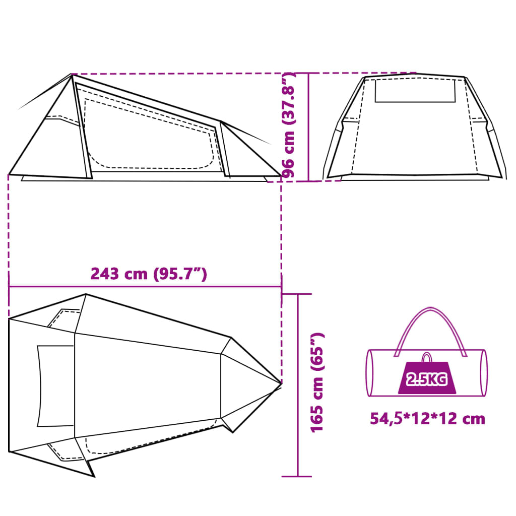 vidaXL matkatelk 2 inimesele, tunnel, sinine, veekindel