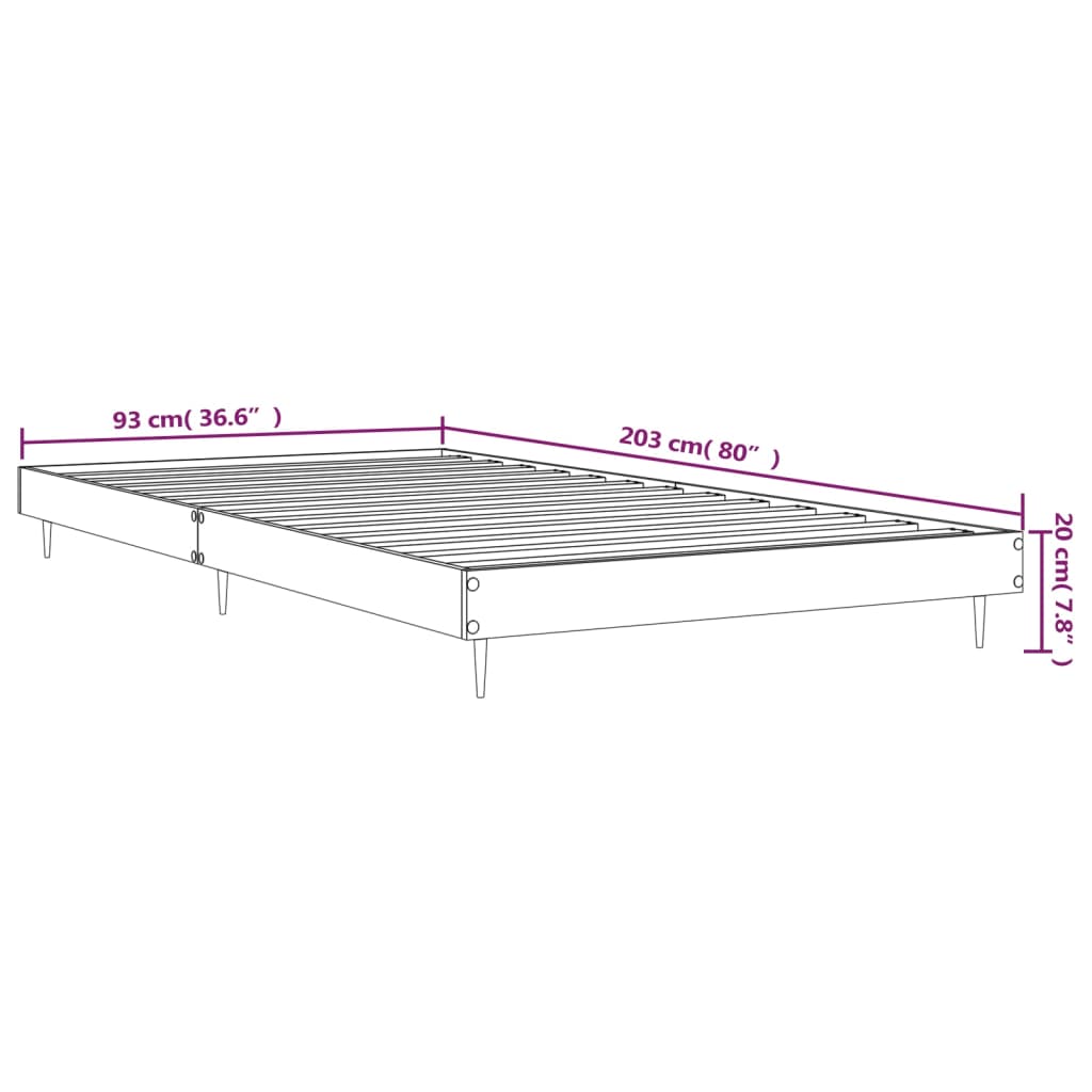 vidaXL voodiraam, pruun tamm, 90 x 200 cm, tehispuit