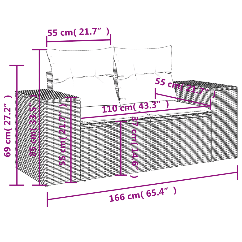 vidaXL 6-osaline aiadiivani komplekt patjadega, must, polürotang