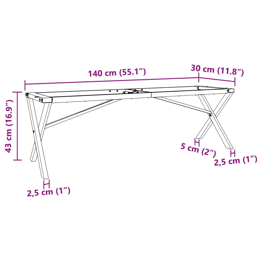 vidaXL kohvilaua jalad, X-raam, 140 x 30 x 43 cm, malm