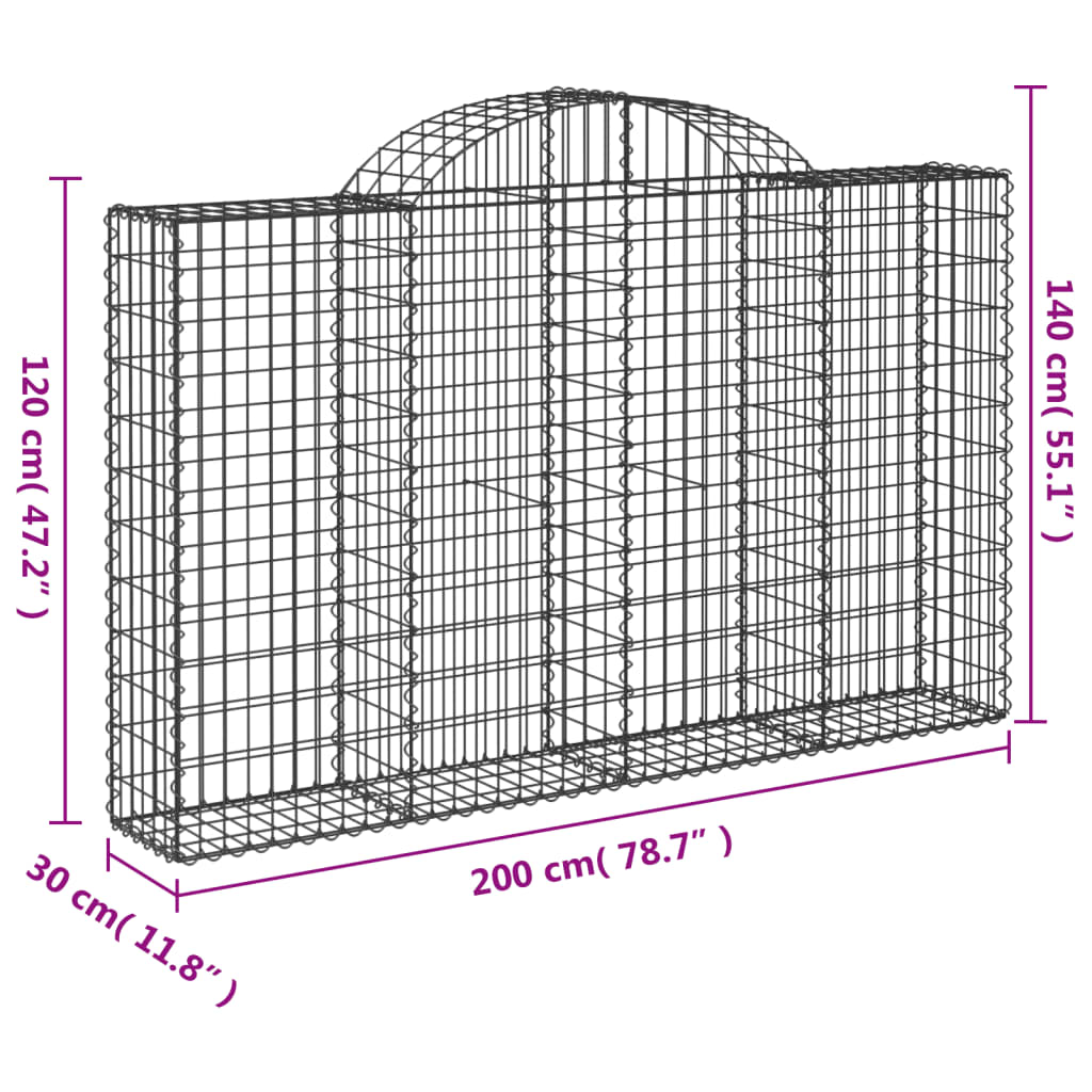 vidaXL kaarekujulised gabioonkorvid 18 tk, 200x30x120/140 cm, raud