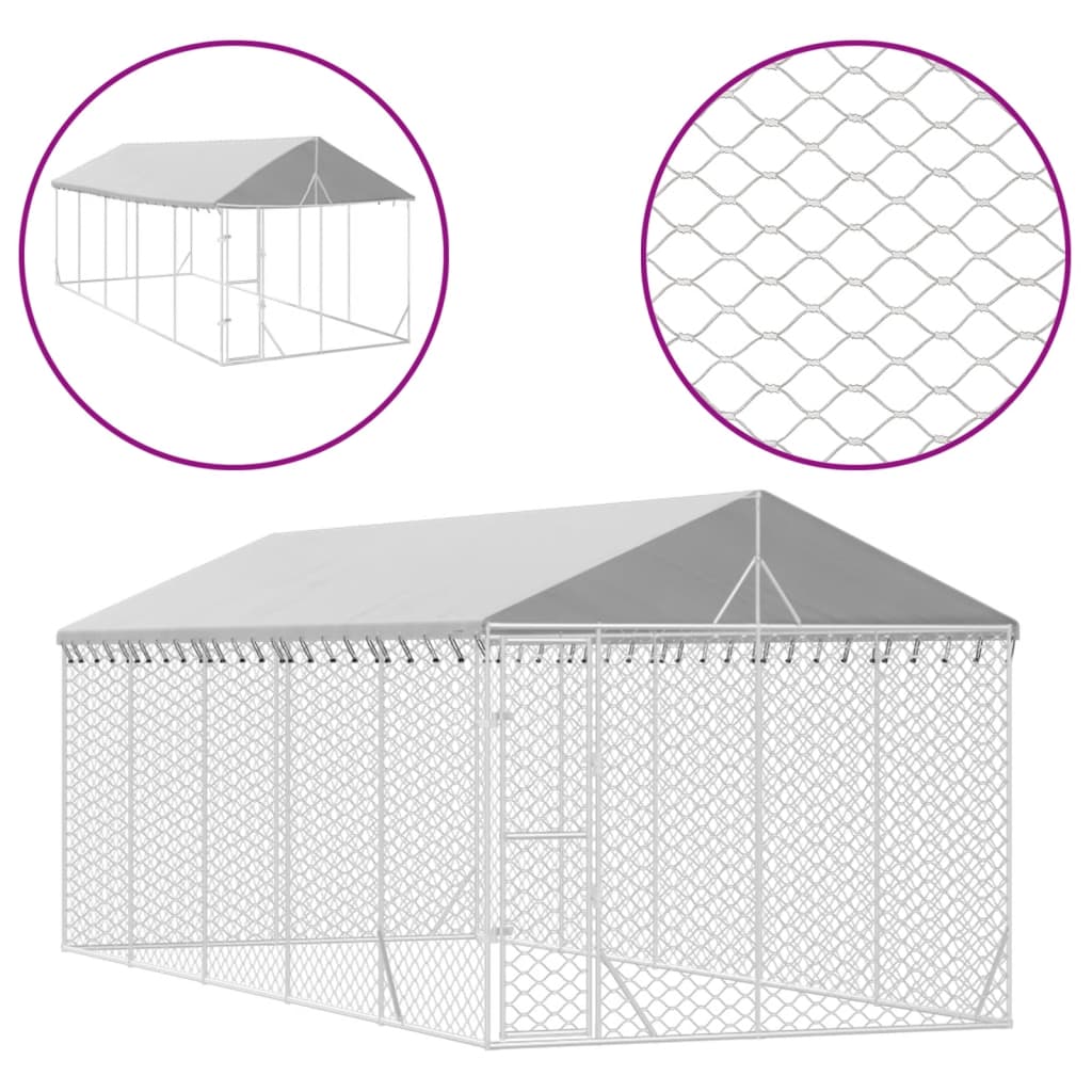 vidaXL katusega koeraaedik, hõbedane, 3x7,5x2,5 m, tsingitud teras