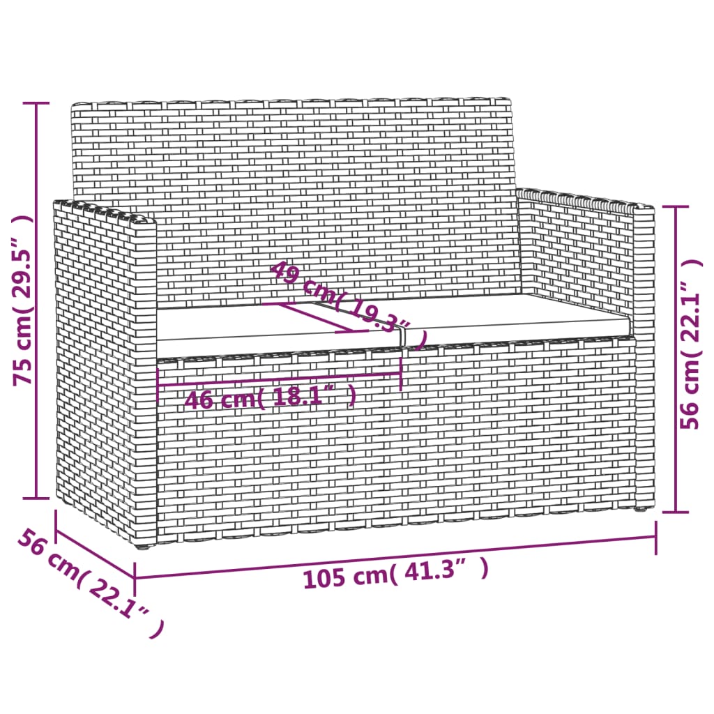 vidaXL aiapink patjadega, must, 105 cm, polürotang