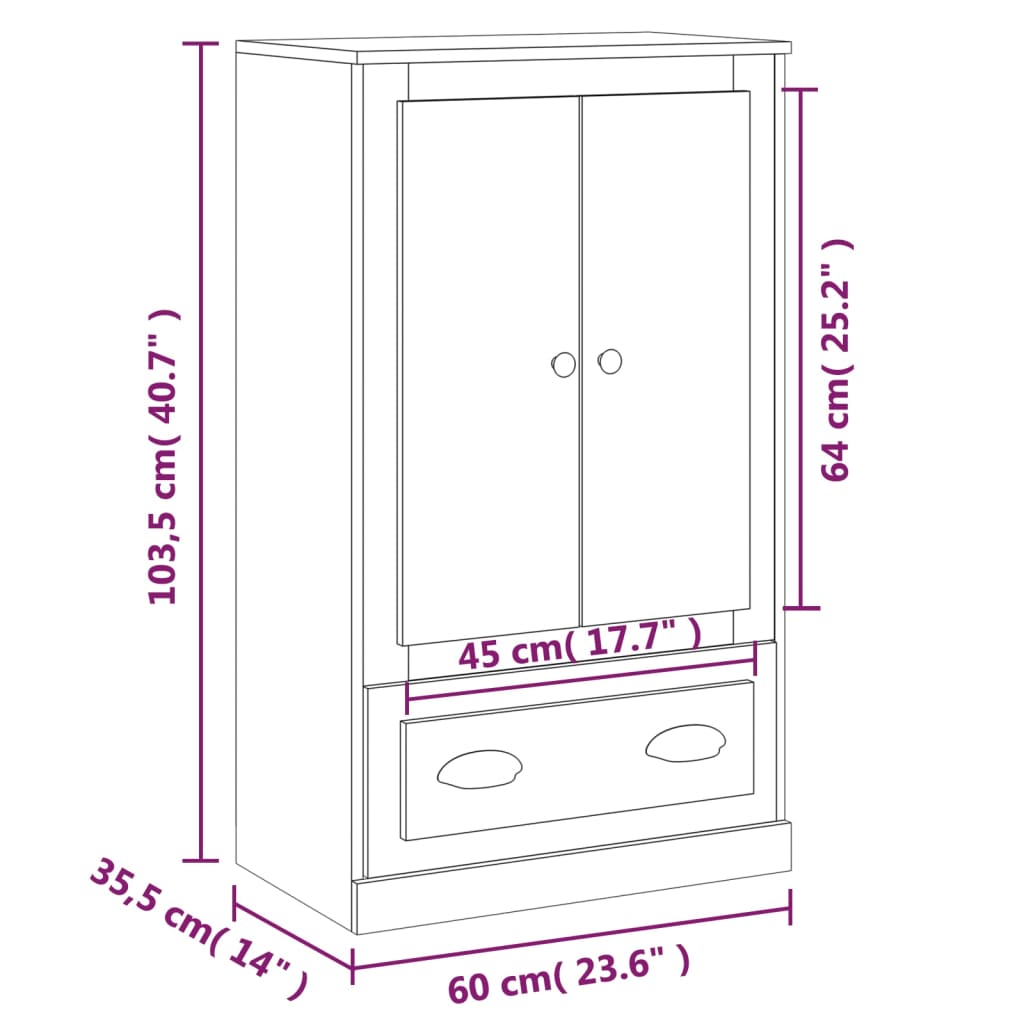 vidaXL kõrge kapp, hall Sonoma tamm, 60 x 35,5 x 103,5 cm, tehispuit