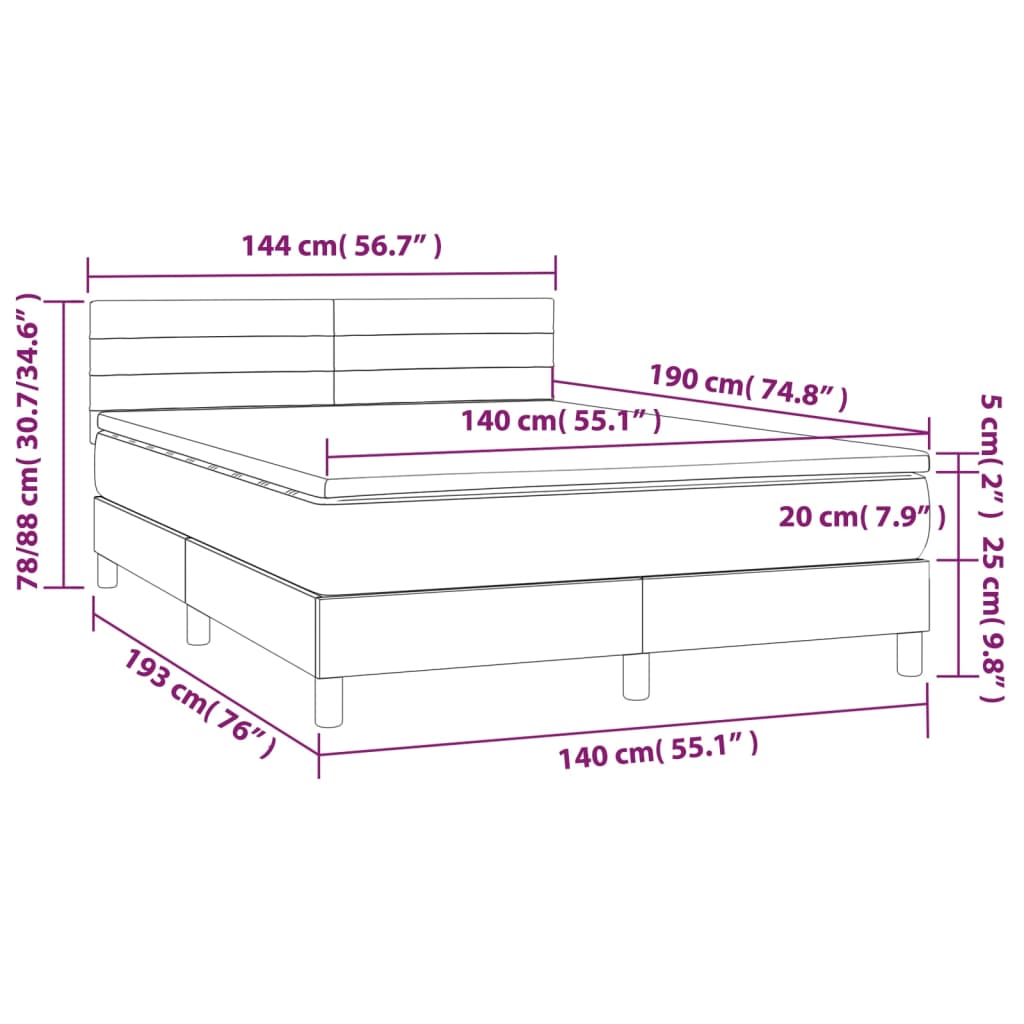 vidaXL kontinentaalvoodi madrats ja LED, sinine, 140x190 cm, kangas