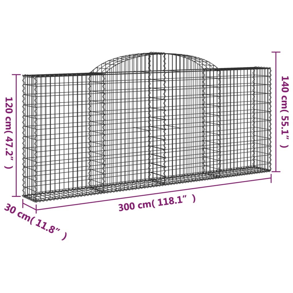 vidaXL kaarekujulised gabioonkorvid 6 tk, 300x30x120/140 cm, raud