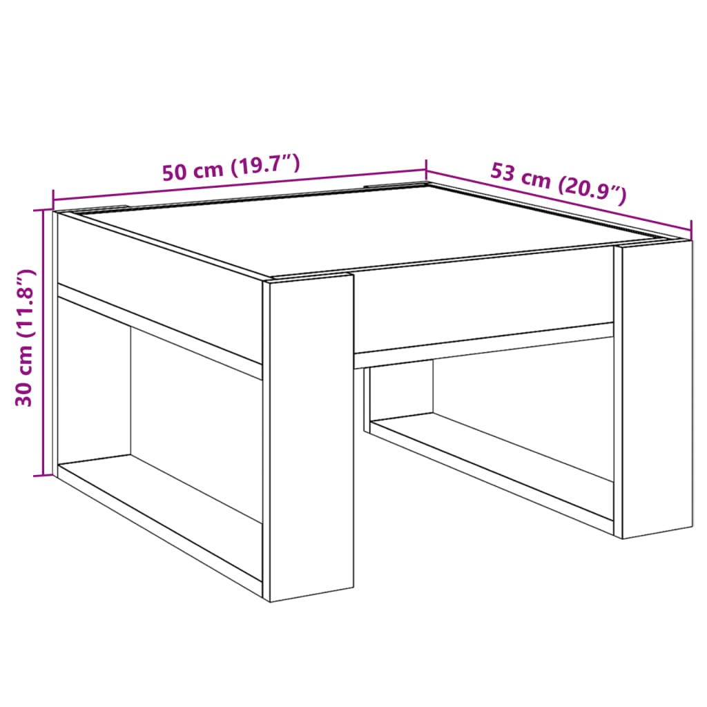 vidaXL kohvilaud LED-tuledega, hall Sonoma tamm, 50x53x30 cm