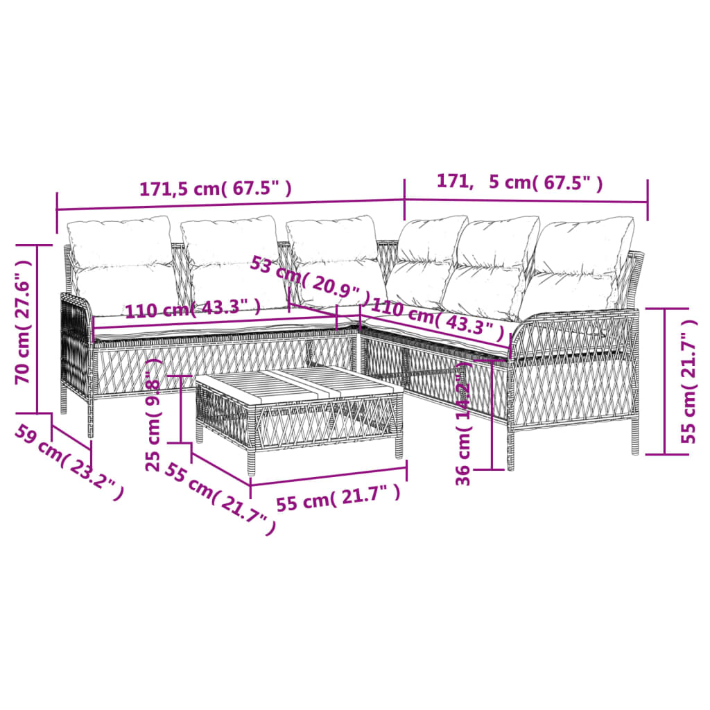 vidaXL 2-osaline aiamööblikomplekt istmepatjadega, polürotang, hall