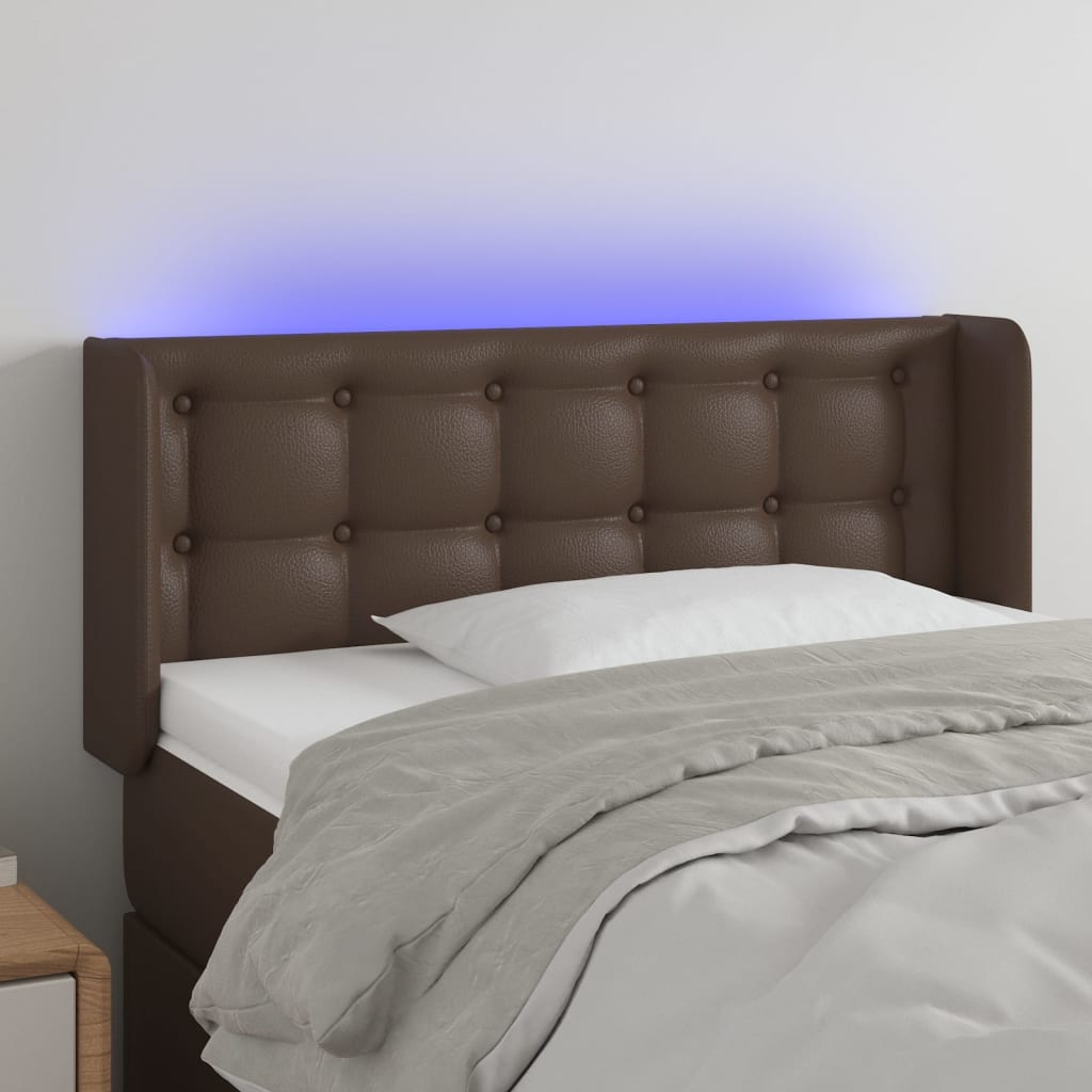 vidaXL LED-voodipeats, pruun, 93x16x78/88 cm, kunstnahk