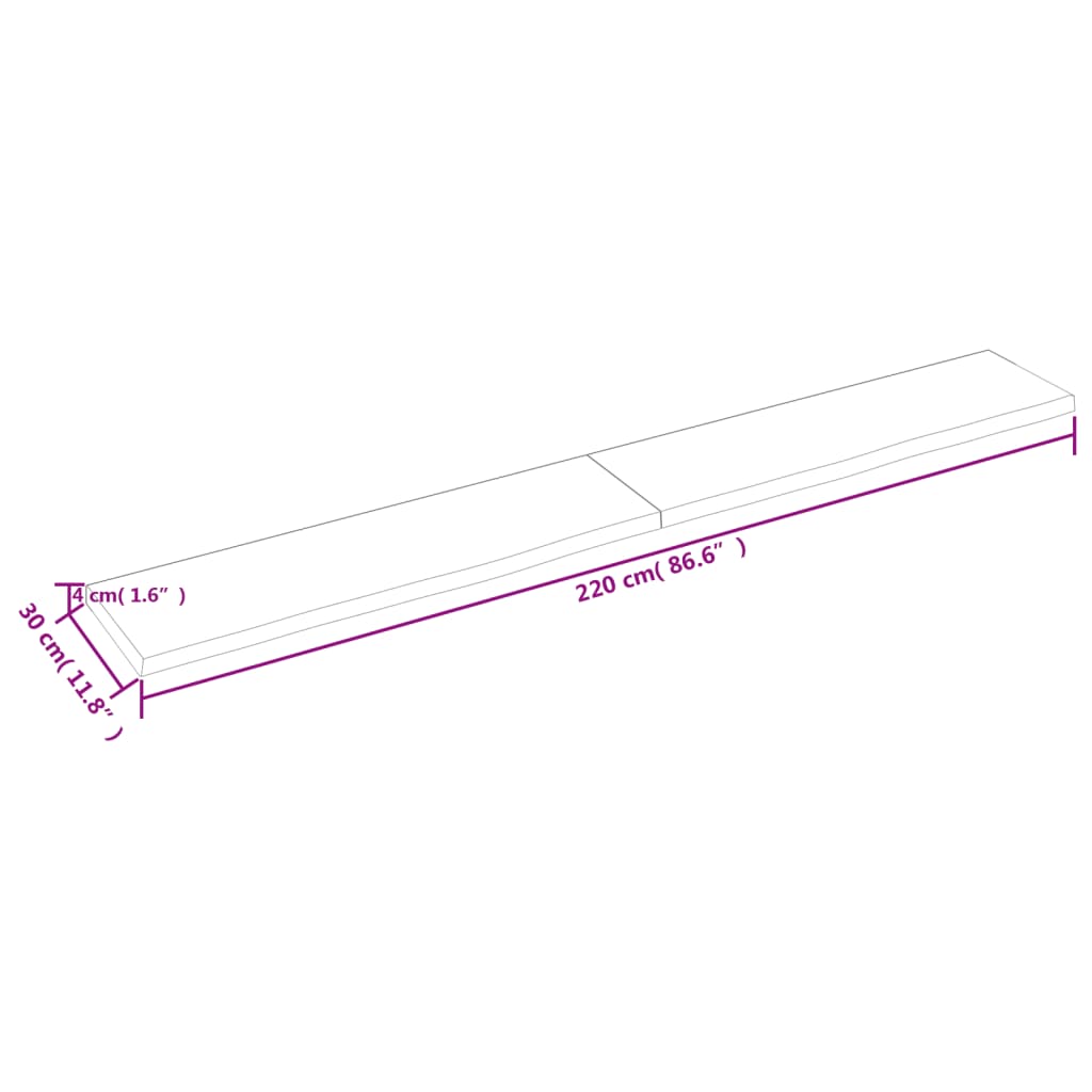 vidaXL seinariiul, tumepruun, 220 x 30 x (2-4) cm, töödeldud tammepuit