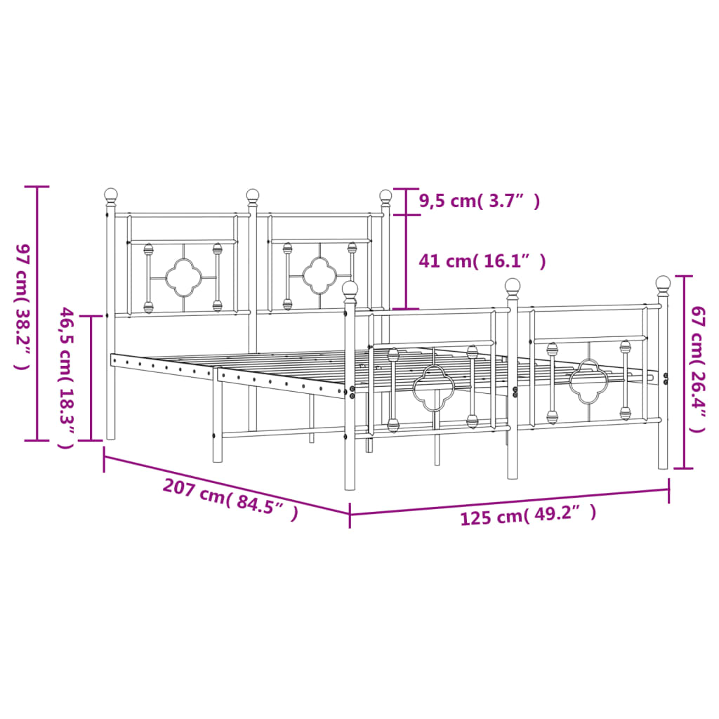 vidaXL metallist voodiraam peatsi ja jalutsiga, valge, 120 x 200 cm