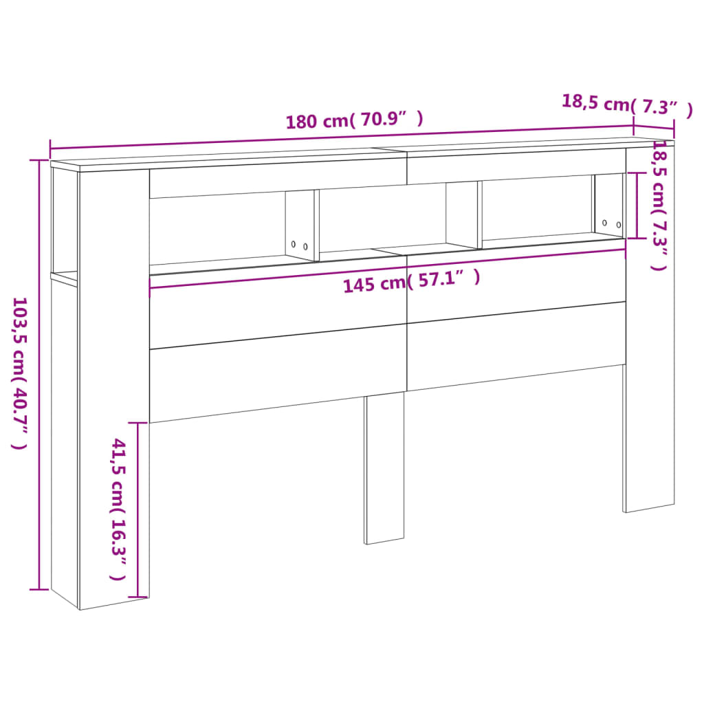 vidaXL voodipeats LEDiga, pruun tamm, 180 x 18,5 x 103,5 cm, tehispuit