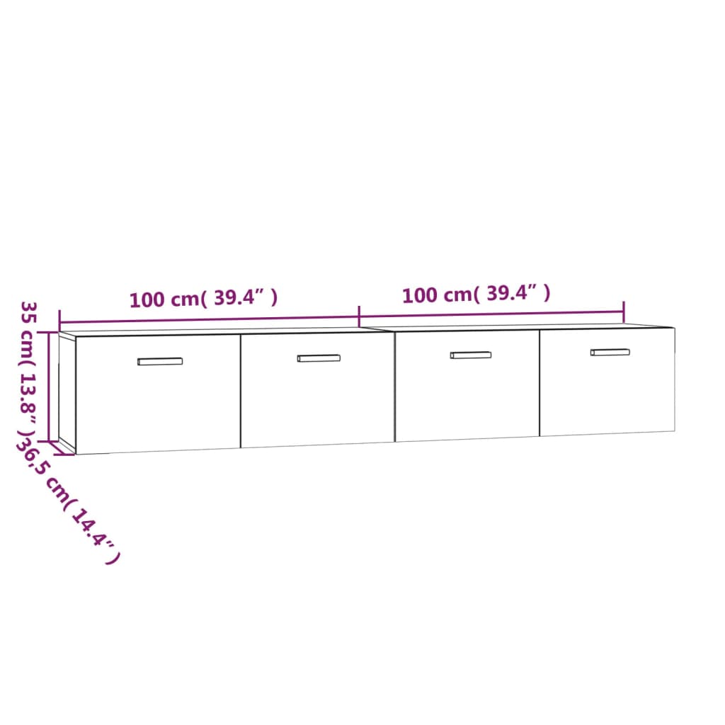 vidaXL seinakapid,2 tk, kõrgläikega valge 100x36,5x35 cm tehispuit