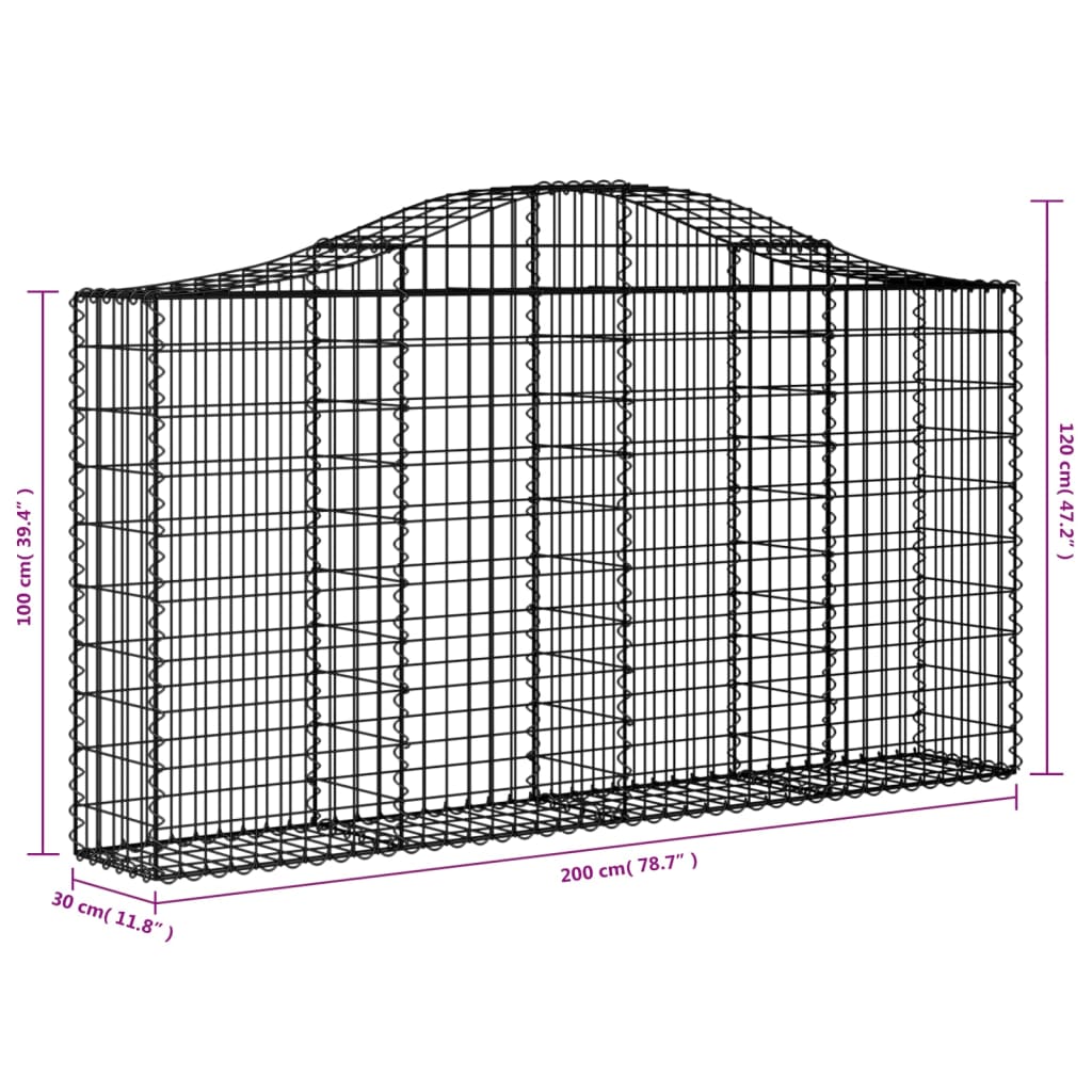 vidaXL kaarekujulised gabioonkorvid 14 tk, 200x30x100/120 cm, raud