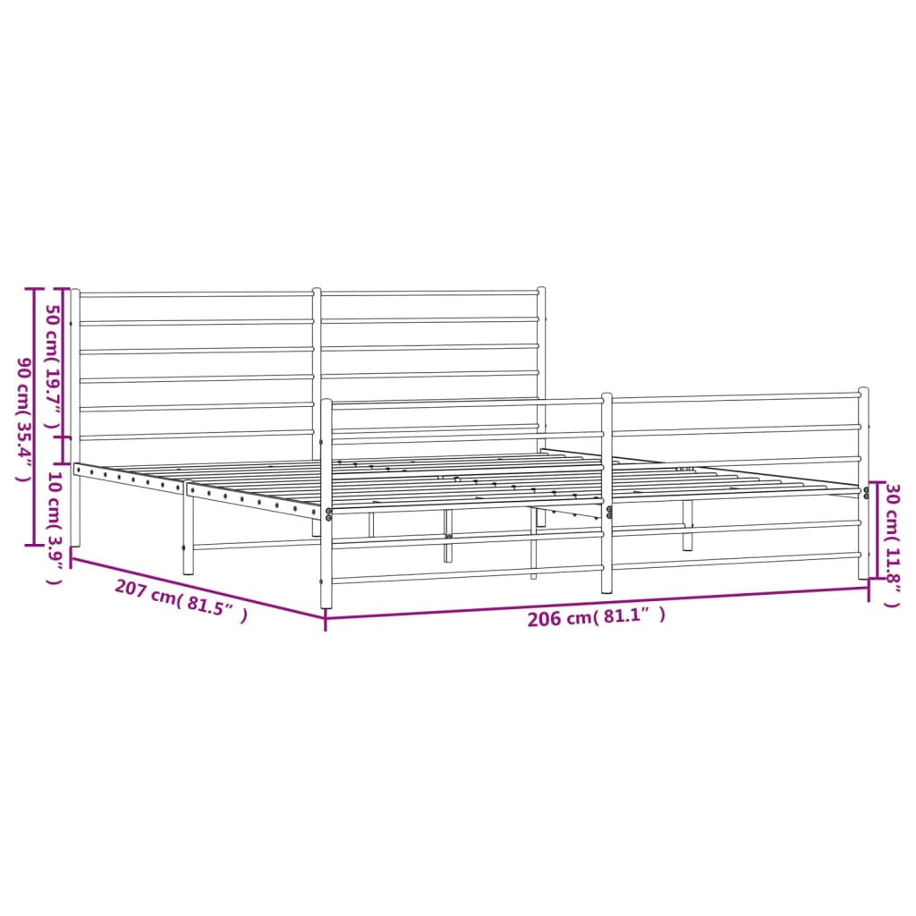 vidaXL metallist voodiraam peatsi ja jalutsiga, must, 200x200 cm