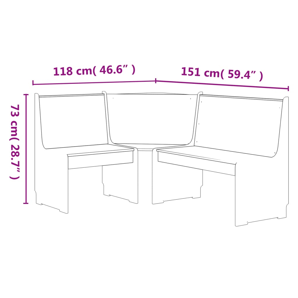 vidaXL nurgapink, 151 cm "REINE", männipuit, meepruun ja valge