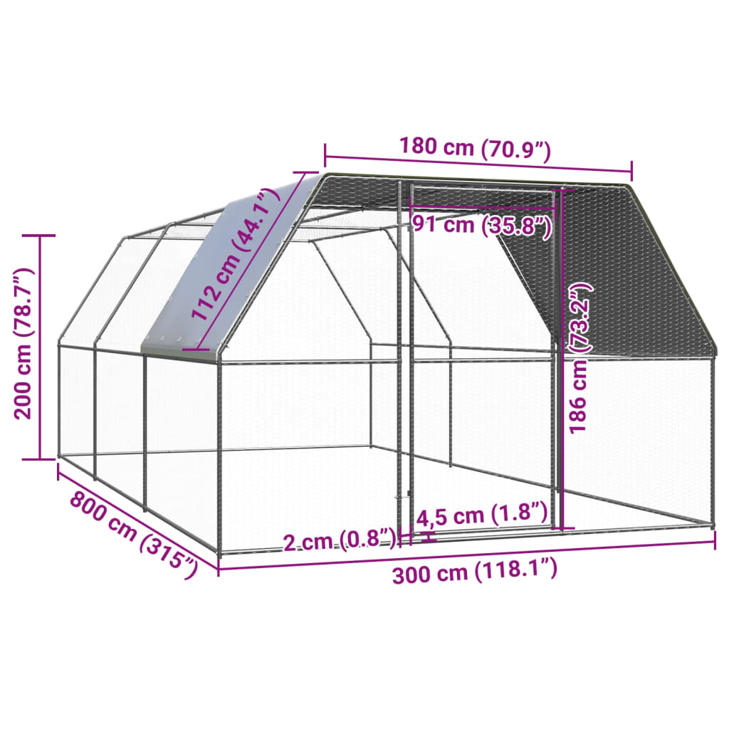 vidaXL kanapuur, 3 x 8 x 2 m, tsingitud teras