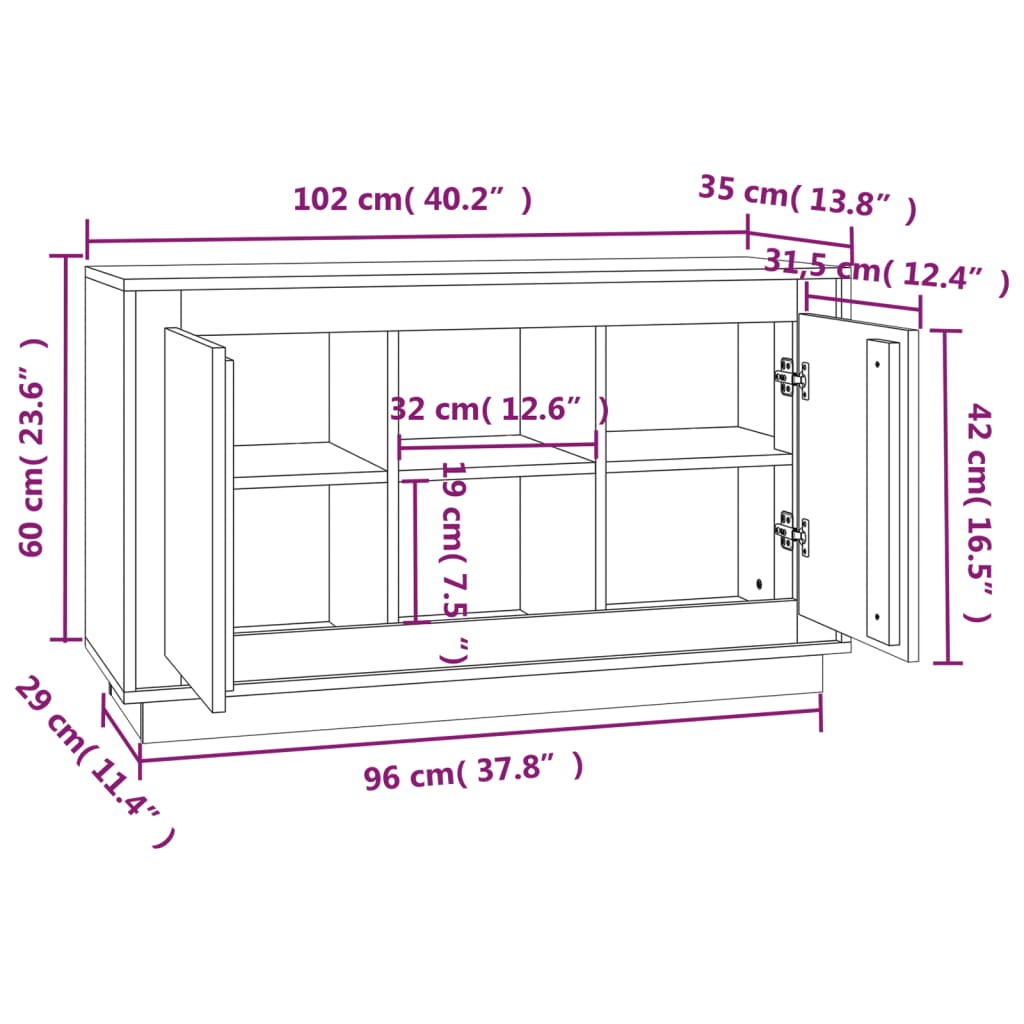 vidaXL puhvetkapp, hall Sonoma tamm, 102 x 35 x 60 cm, tehispuit