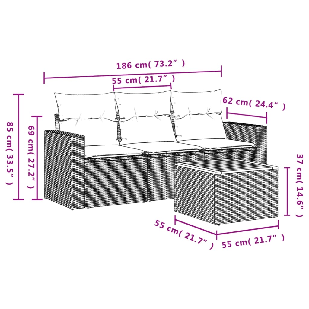 vidaXL 4-osaline aiadiivani komplekt patjadega, beež, polürotang