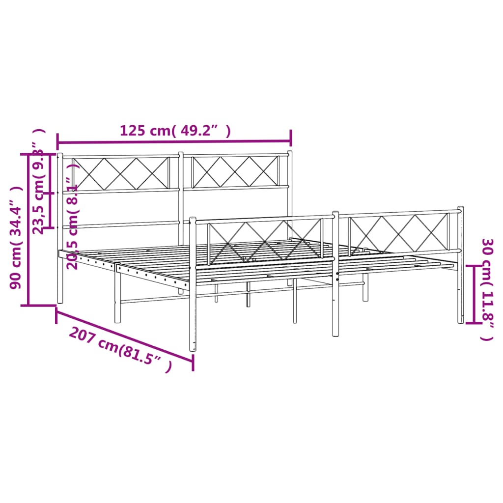 vidaXL metallist voodiraam peatsi ja jalutsiga, valge, 120 x 200 cm