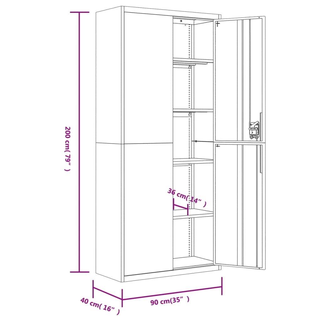 vidaXL dokumendikapp, helehall, 90 x 40 x 240 cm, teras