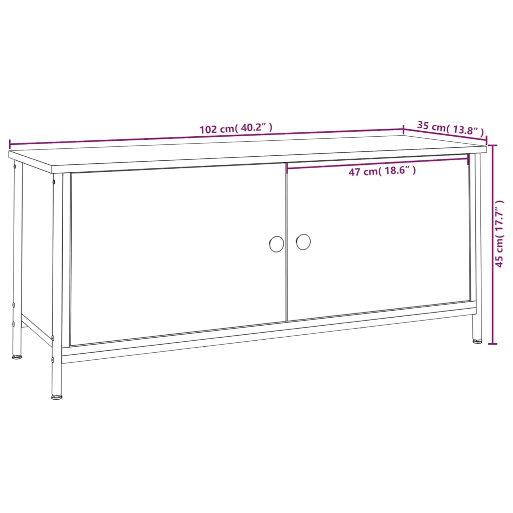 vidaXL ustega telerikapp, must, 102 x 35 x 45 cm, tehispuit