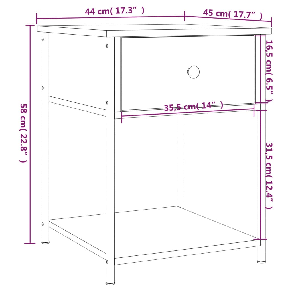 vidaXL öökapid 2 tk, hall Sonoma tamm, 44 x 45 x 58 cm, tehispuit