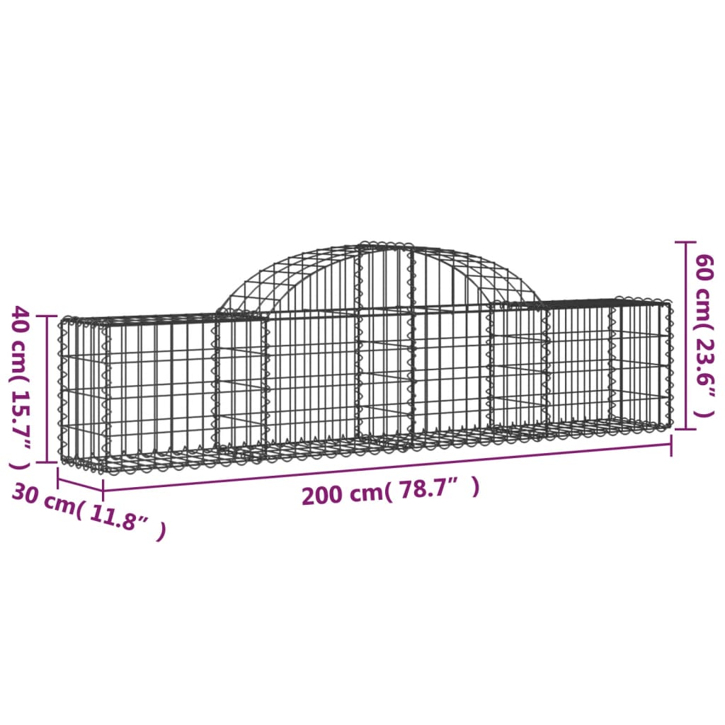 vidaXL kaarekujulised gabioonkorvid 6 tk, 200x30x40/60 cm, raud