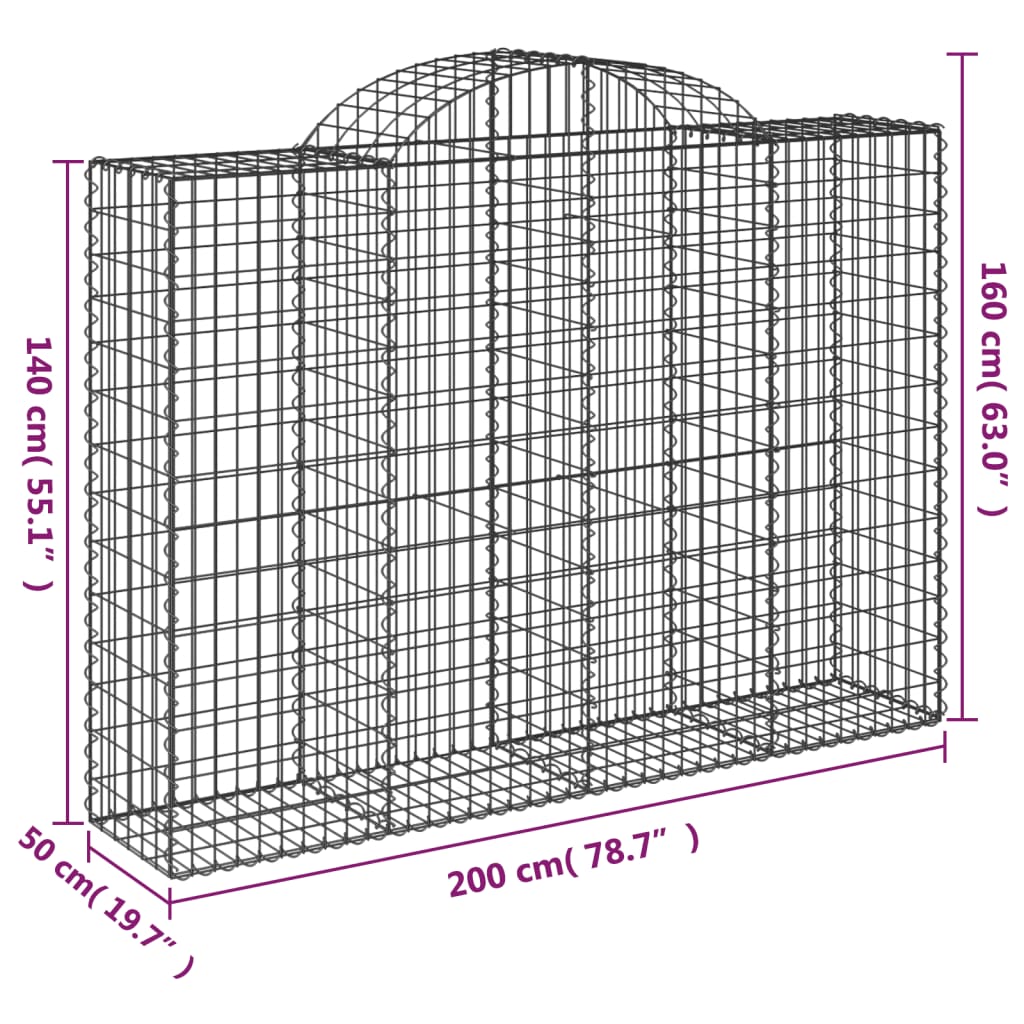 vidaXL kaarekujulised gabioonkorvid 7 tk, 200x50x140/160 cm, raud